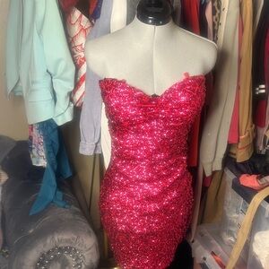 Glamorous Strapless Sequin Dress in Vibrant Red